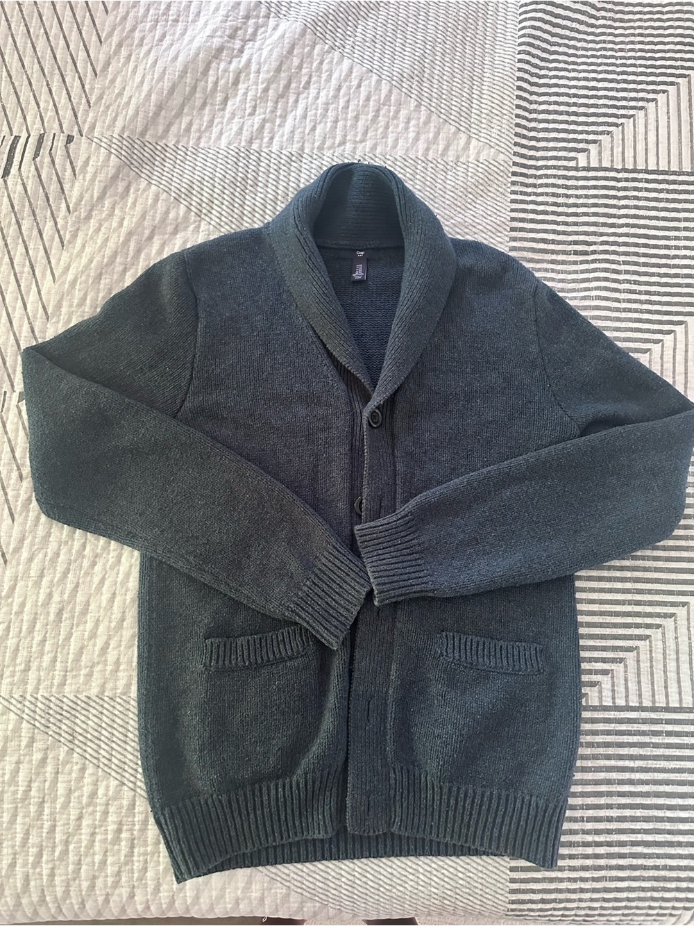 GAP Men's Shawl Collar Button-Up Cardigan - Dark Gray